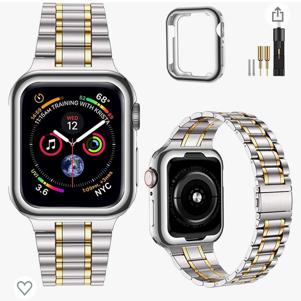 Apple Series 7 compatible 45 mm Watchband, Silver/Gold NEW